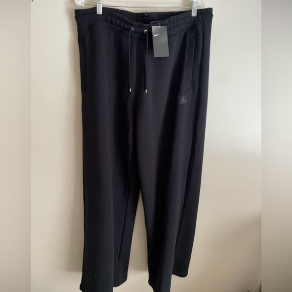 NWT Women Nike Jordan Fleece Sweatpants Flight Wide Leg Black XL Loose Fit Baggy - Picture 3 of 9